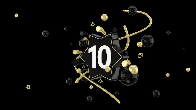 Cinema rendering of a black with stars and the number ten
