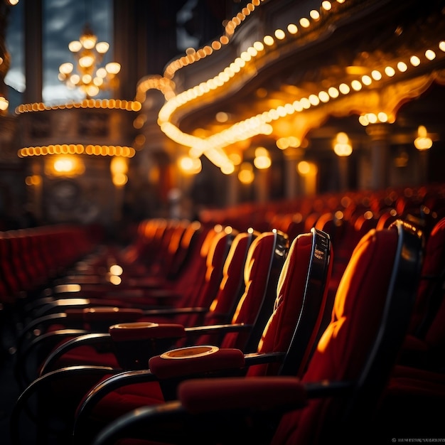 Cinema theatre with rows of red seats