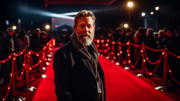 Photo cinema usher enhances film festival glamour red carpet velvet ropes spotlights