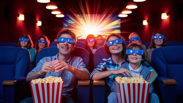 Cinema with popcorn box and 3d glasses