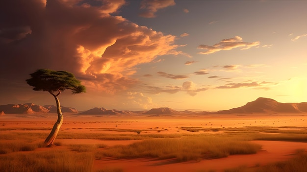 Cinematic African landscape Sahara grasslands Sunrise over the desert plains Safari views