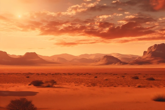 Кинематографический африканский ландшафт Сахарские луга Восход солнца и дикая природа Генеративный ИИ
