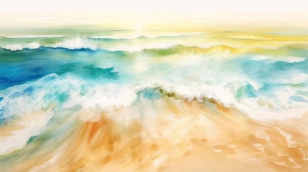 Cinematic Backlit Summer Beach with Ocean Waves AI Generated Image