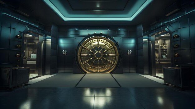 cinematic bank vault room highangle