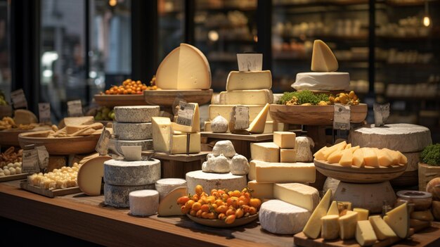 Cinematic Capture The Gourmet Specialty Cheese Section in Full Display