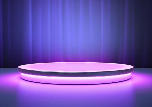 Photo cinematic circle podium stage curtains background for product display with downward spotlight