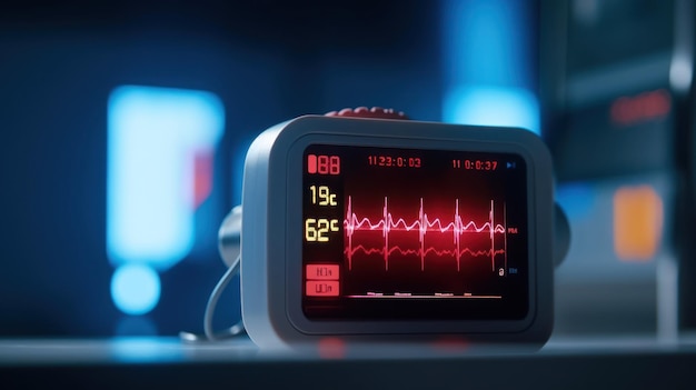 Foto close-up cinematografico di un monitor del battito cardiaco in ospedale
