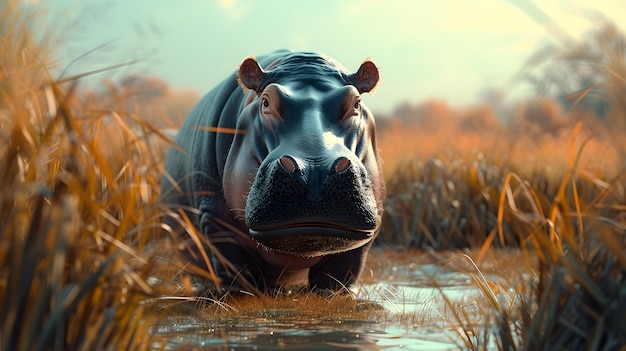 a cinematic and Dramatic portrait image for hippo