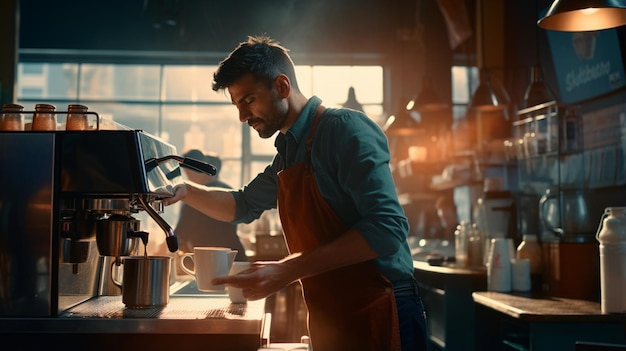 Cinematic frame a barista placing a perfect finishing touch