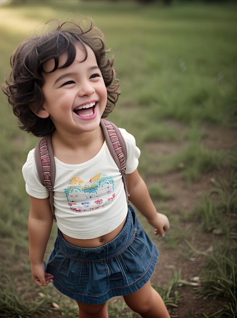 Cinematic HDR vangt levendige details van een lachend kind met een gemiddelde taille Generative AI Generated
