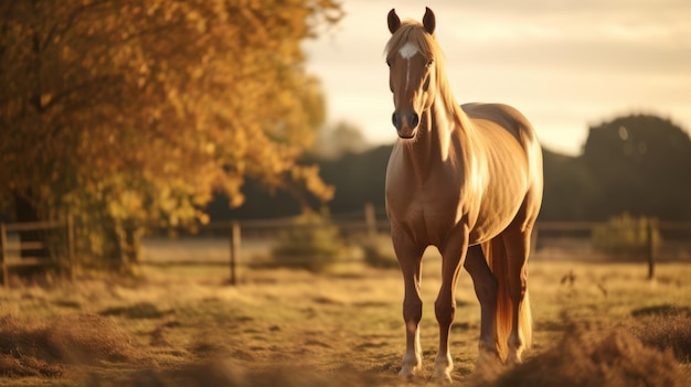 黄金の時間の光に映る映画の馬の肖像画