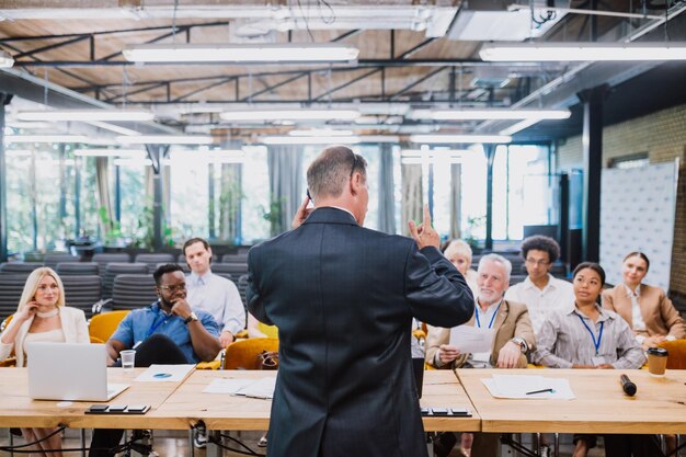 Cinematic image of a conference meeting