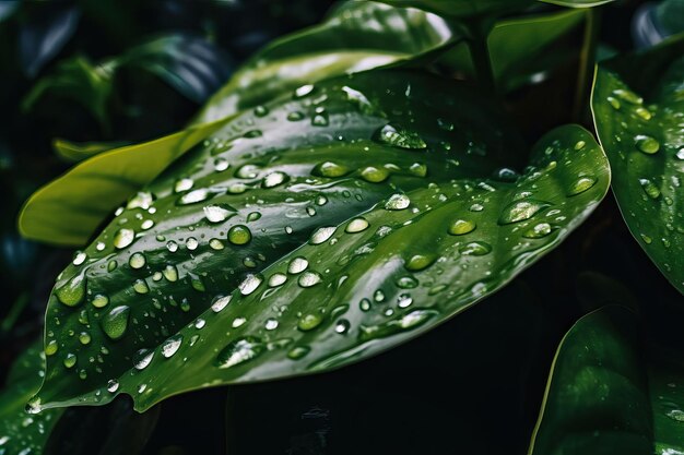 Cinematic Macro Shot of Water Droplets on Leaves AI Generated