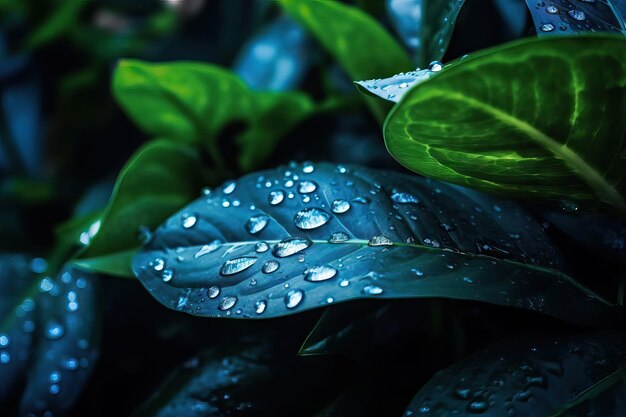 Cinematic Macro Shot of Water Droplets on Leaves AI Generated