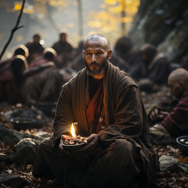 Cinematic Monk Aiding the Needy