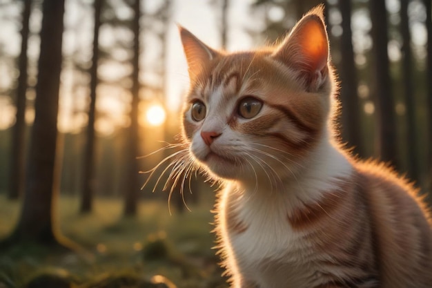 Cinematic Mood Golden Hour Sunset and Adorable Kitten Portrait Generated by AI