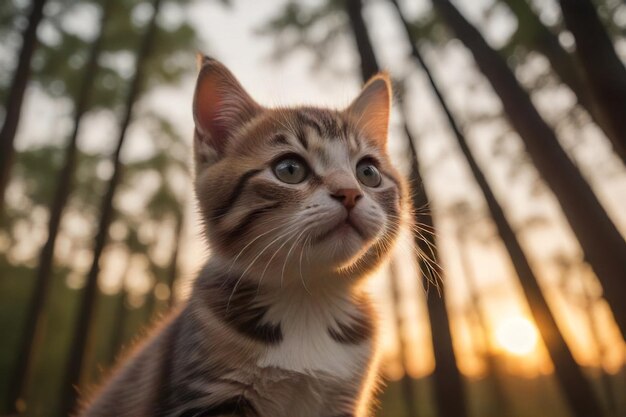 Cinematic Mood Golden Hour Sunset and Adorable Kitten Portrait Generated by AI