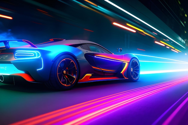 Cinematic motion graphics Hyper car concept city light neon glow