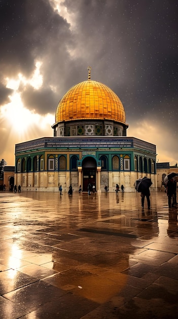 Photo cinematic photograh digital art of alaqsa mosque amp dome of rock on temple mount in jerusalem city