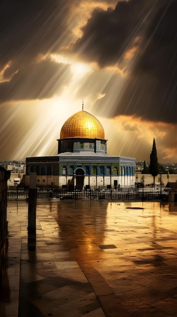 Photo cinematic photograh digital art of alaqsa mosque amp dome of rock on temple mount in jerusalem city