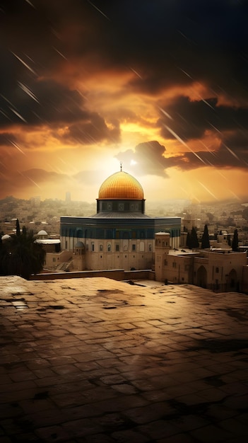 Photo cinematic photograh digital art of alaqsa mosque amp dome of rock on temple mount in jerusalem city