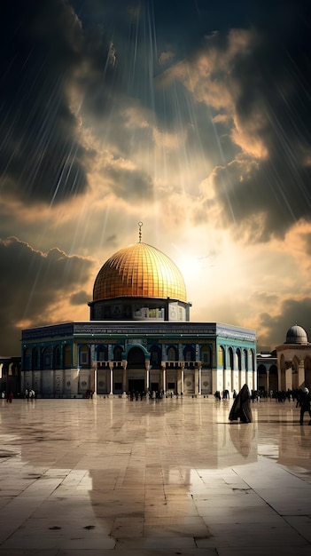 Photo cinematic photograh digital art of alaqsa mosque amp dome of rock on temple mount in jerusalem city