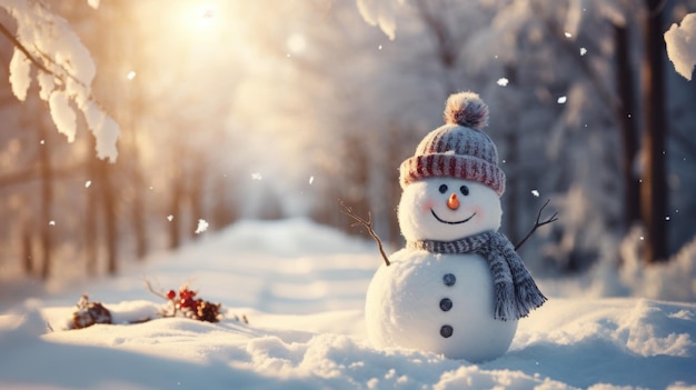 Cinematic Photography of a Cute Snowman in Beautiful Winter Landscape AI Generated