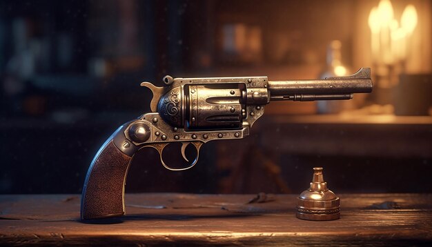 Cinematic photography of a gun back in time with Generative AI technology