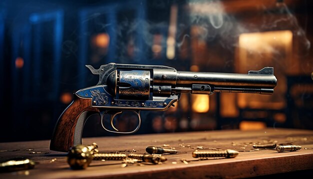 Photo cinematic photography of a gun back in time