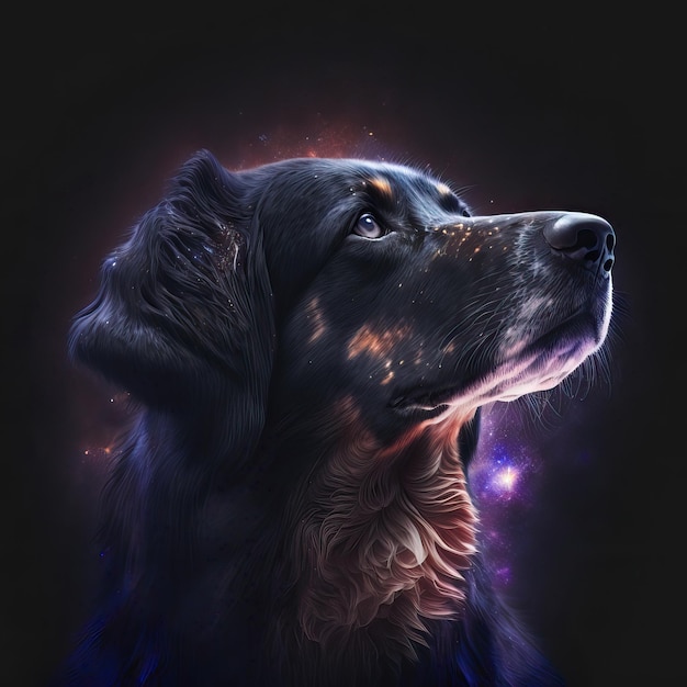 Cinematic portrait of a cosmic dog