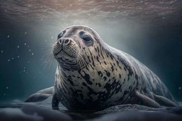 Cinematic Portrait of an Elegant Harp Seal in Lush Forest Habitat