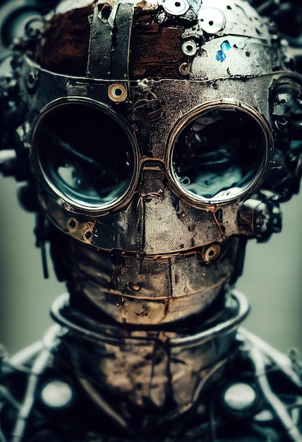 cinematic portrait human like destroyed androidmetal and chromemechanical partsai generated art