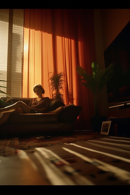 Cinematic scene of a woman on the phone in backlight