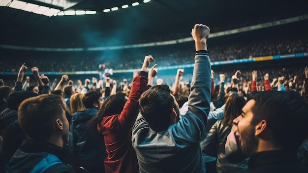 Cinematic shot of a cheering crowd on the sport event