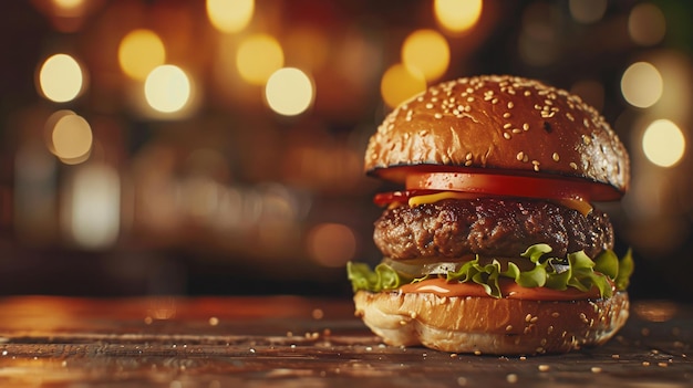 Photo cinematic shot of a cheeseburger