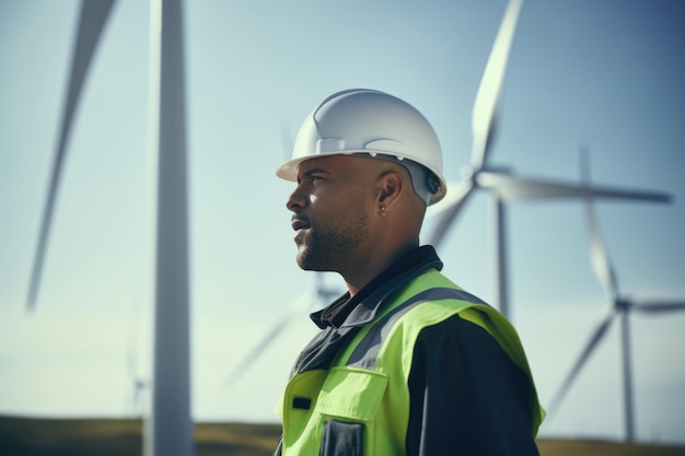 Cinematic shot of engineer wind turbine