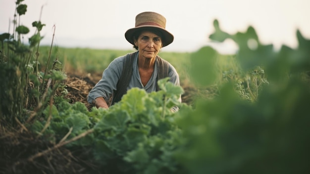 cinematic shot of a woman at a farm