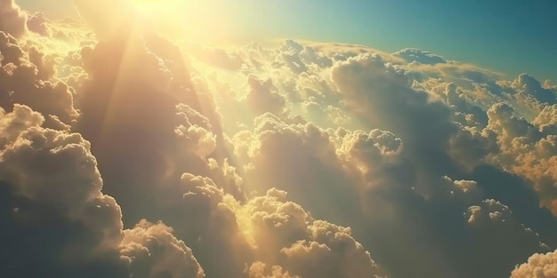 Cinematic Sky Symphony Golden Rays Piercing Through a Blue Sky Illuminating Fluffy White Clouds with