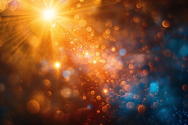 a cinematic still of an orange and blue light leaks with lens flares the light is coming from insid