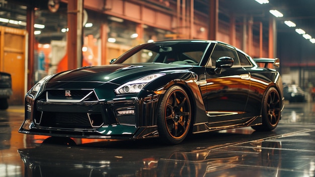 Foto veduta cinematografica ancora ingrandita della pluripremiata nissan skyline gtr con dettagli ultra hd