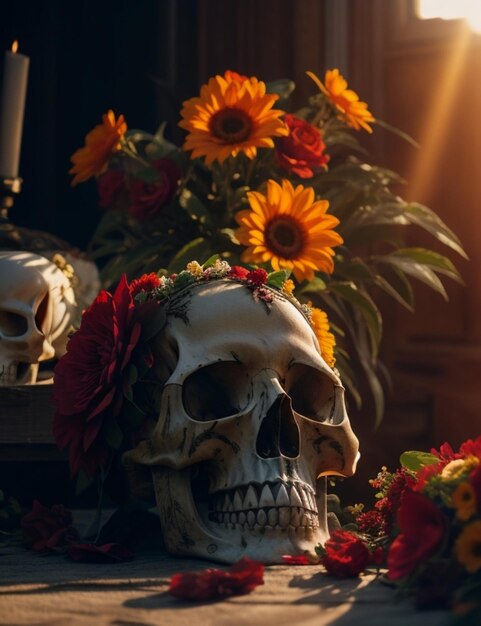 Photo cinematic sunlight skull of dead mexican