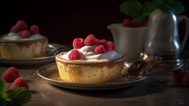 Cinematic Tiramisu Cheesecake Bowl With Raspberry And Whipped Cr