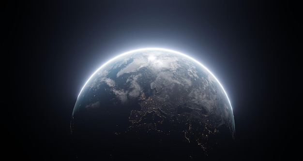 Cinematic view earth planet europe night earth in space 3d
rendering elements of this image furnished by nasa civilization
view from dark space 3d illustrationrealistic earth surface and
world map