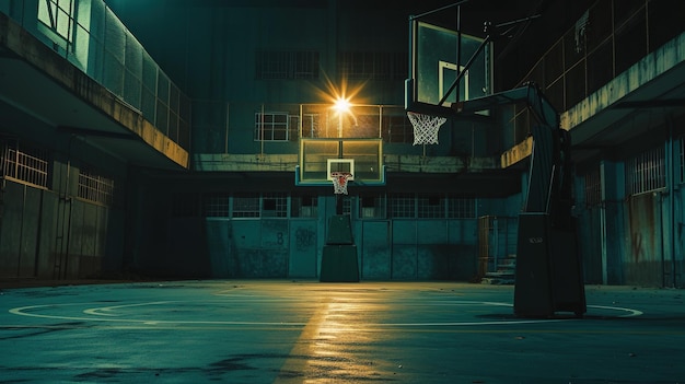 Photo cinematic view of an empty basketball stadium