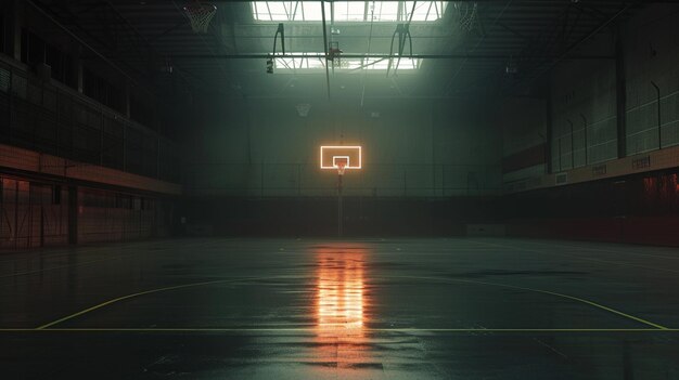 Photo cinematic view of an empty basketball stadium