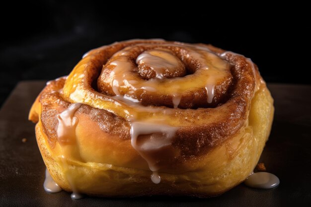 Cinnamon bun with melted butter and cinnamon sugar coating