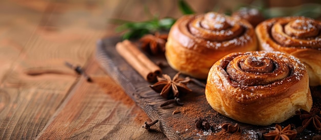 Cinnamon Buns and Spices on Cutting Board