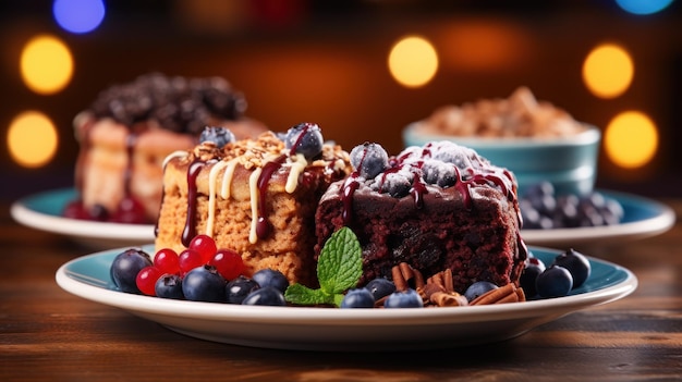 Cinnamon Coffee Cake Blueberry Muffin and Chocolate Ai generative