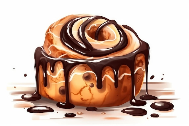 Cinnamon Roll on white background cartoon style AI generated