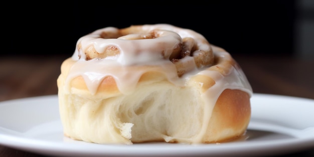 A cinnamon roll with a glaze on it